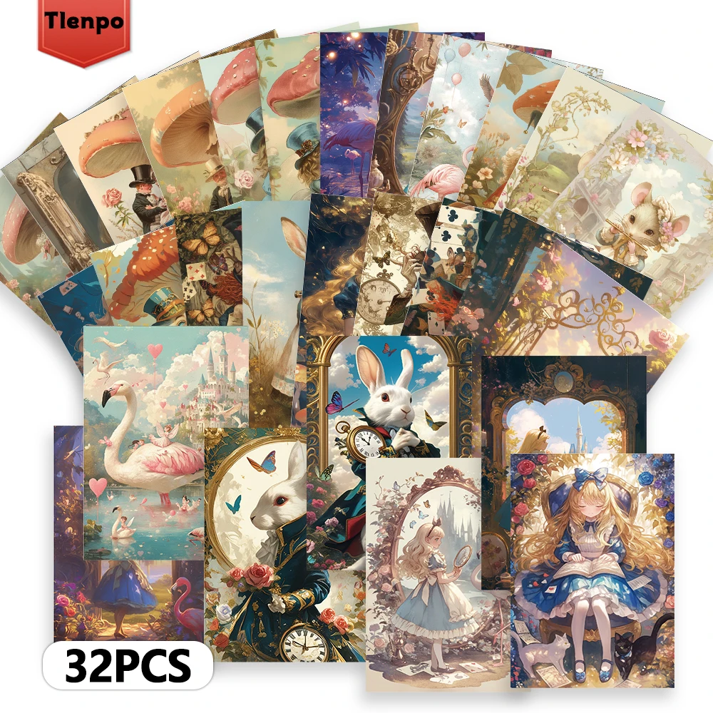 32 Stück, Vintage-Postkarten „Alice im Wunderland“, Geburtstags-/Jahrestagsgeschenke, Sammlerstücke, perfekt zum Verschenken, postfertig. Image