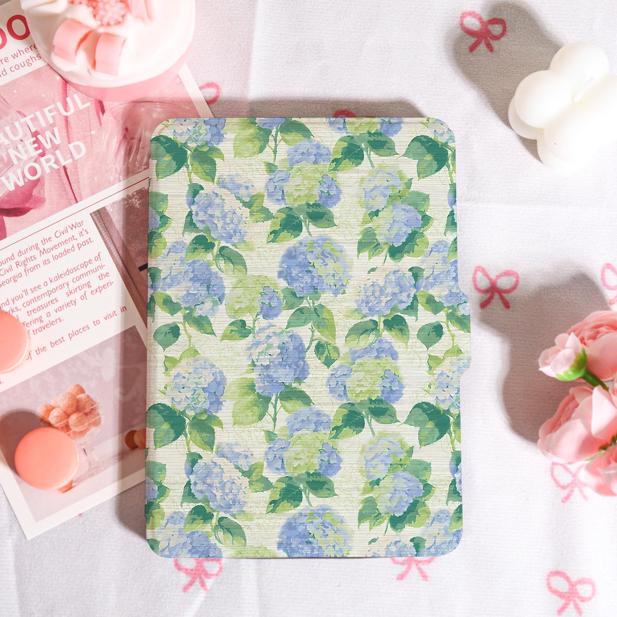 "Custodia per Kindle con ortensia blu e cinturino da polso, custodia per Kindle 6/6,8/7\", custodia per Kindle Kobo Paperwhite 12/11, Kindle 12/11/10, c"