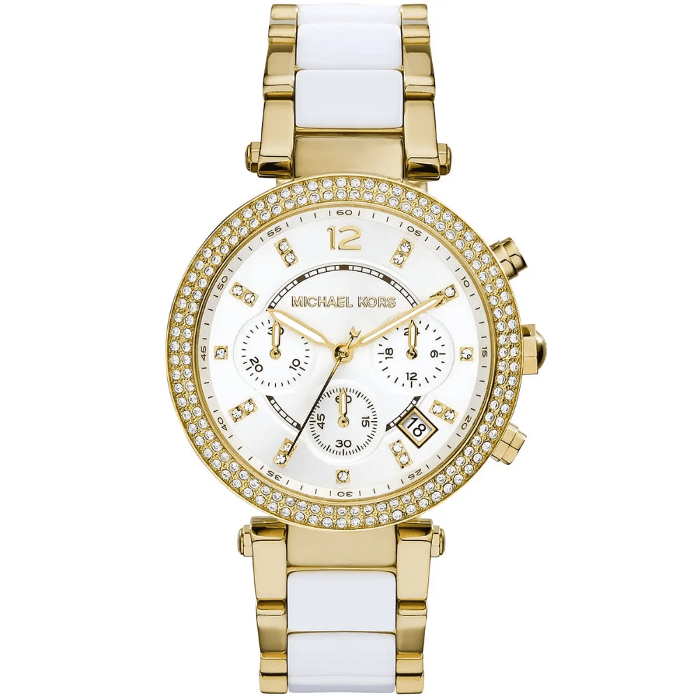 Michael Kors Parker MK6119 Damen Zwei-Farben Chronographuhr 39 mm Gold & Weiß