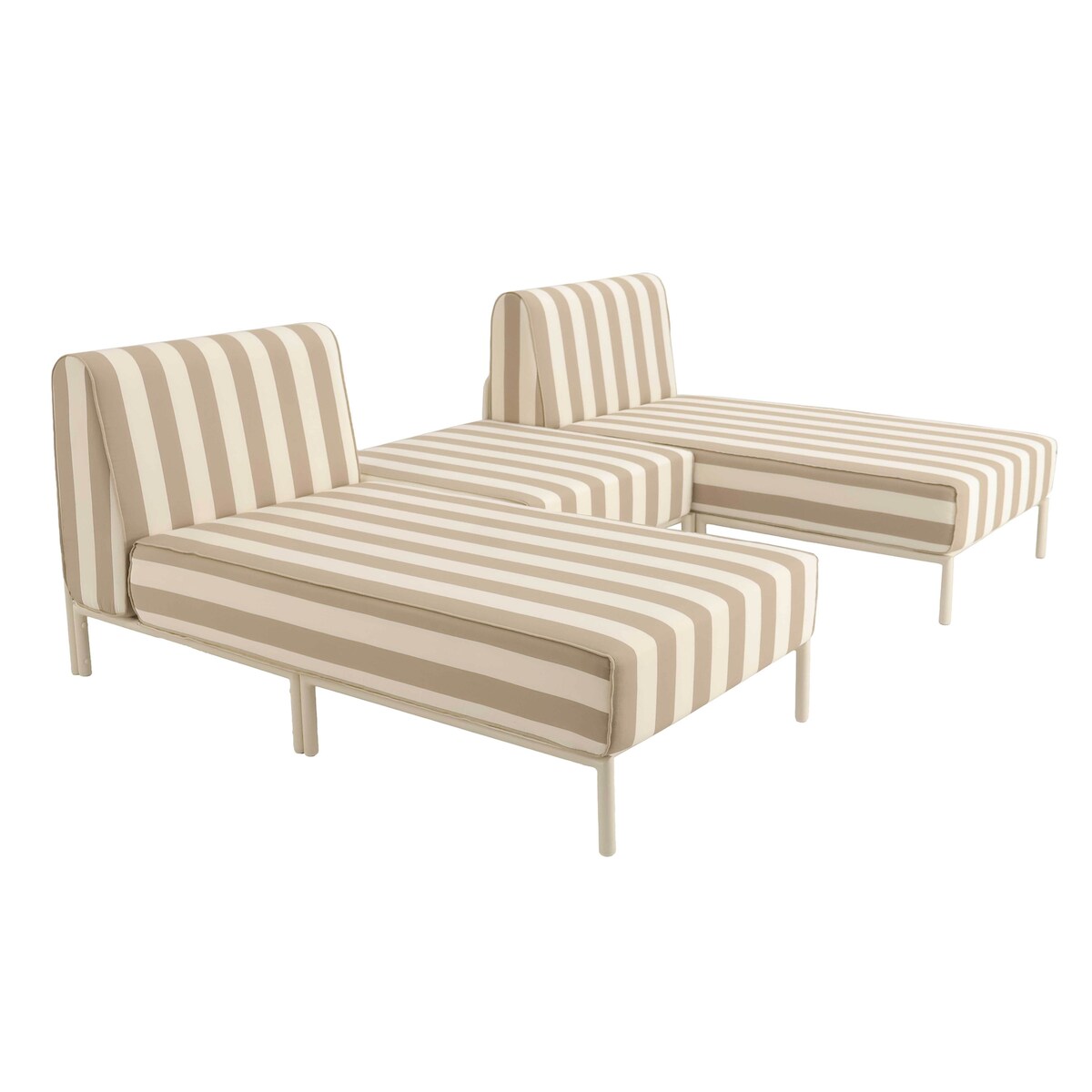 Modulares niedriges Gartenmöbel-Set mit Streifenmuster 3 Plätze Beige Oviala Image
