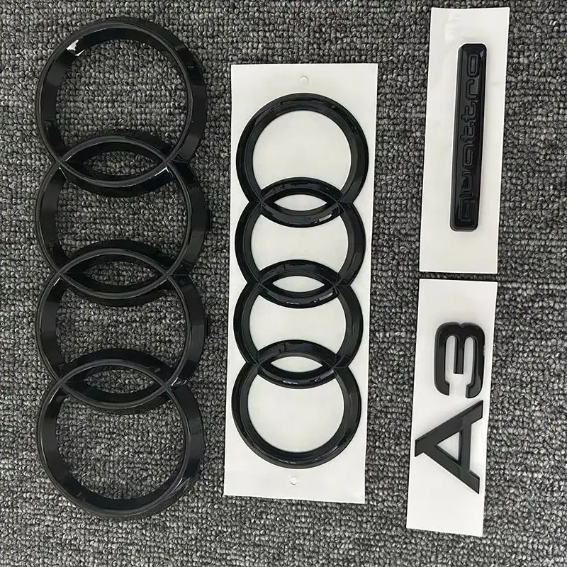 Pour AUDI A3, logo 4 anneaux ABS noir, autocollant pour capot avant, calandre, coffre arrière, emblème A3, emblème Quattro, A3 2010-2020