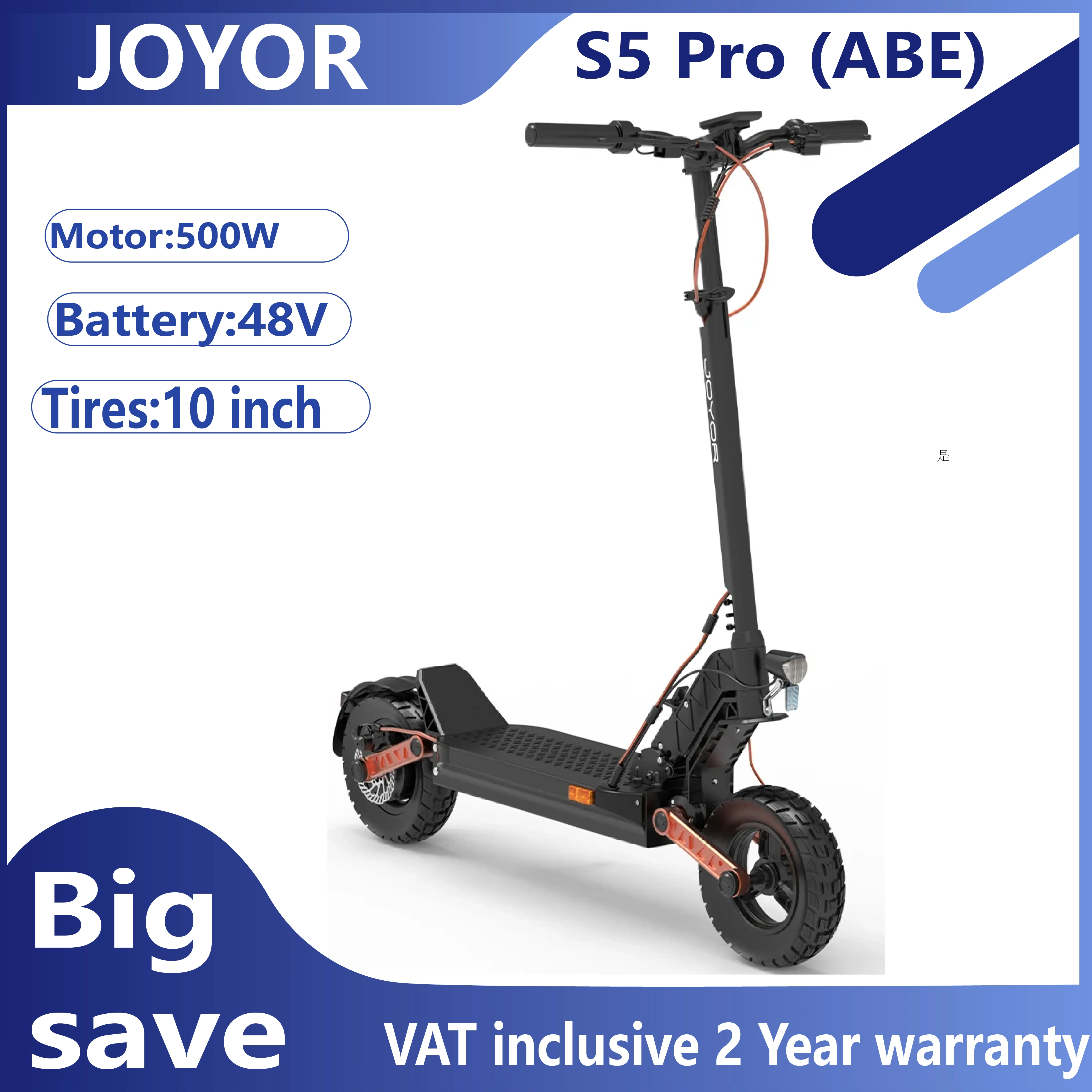 JOYOR S5 Pro (ABE) Zertifizierter Elektroroller für Pendler, 10-Zoll-Reifen, 48V 26Ah Akku, Erwachsenen-E-Scooter, 500W Motor Image