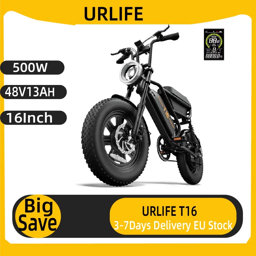 URLIFE T16 Erwachsenen-Elektrofahrrad 500W Motor City Commuter E-Bike 48V13AH Akku 16*3 Zoll Fat Tire Elektrofahrrad Image