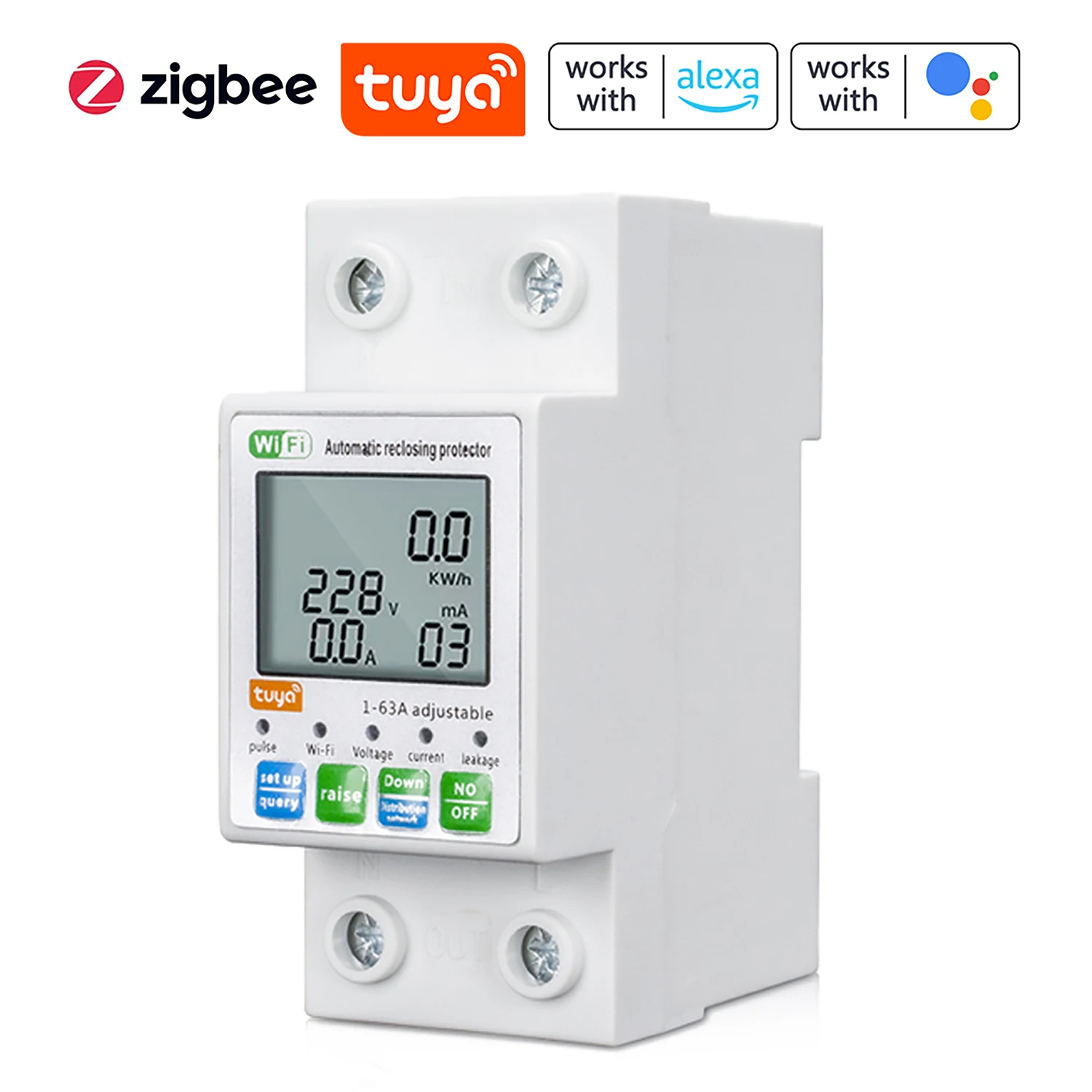 Tuya ZigBee Intelligente Automatische Wiedereinschaltung Schutz Multifunktionale Strom Spannung Meter LCD Display Schalter Power Meter Image