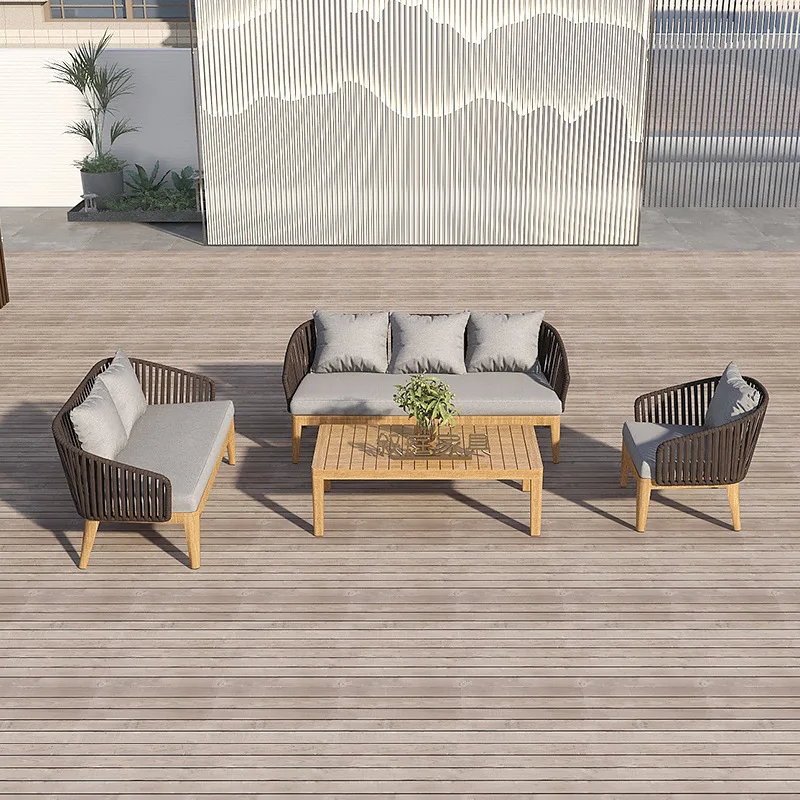 Nordische Outdoor-Tische und Stühle, Sofa, dreiteiliger Garten, Open-Air-Balkon, Villa, reine handgewebte Stühle, Freizeitmöbel Image