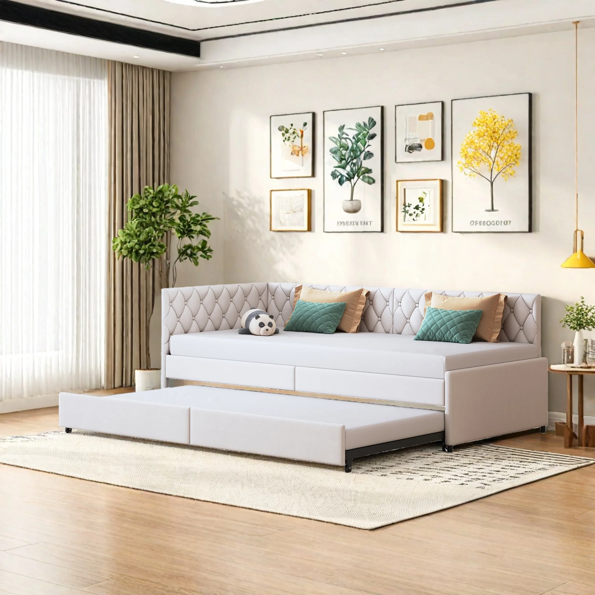 Ausziehsofa Ausziehbett Polsterbett 90x200cm Multifunktional mit Lattenrost Einzelbett schlafcouch Gästebett Samtstoff Image