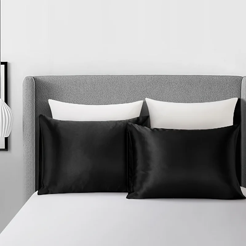 Zwei Kissenbezüge aus Seide und Satin, geeignet für Haare und Haut, schwarzer Kissenbezug in Standardgröße, superweicher Kissenbezug in großer Größe Image