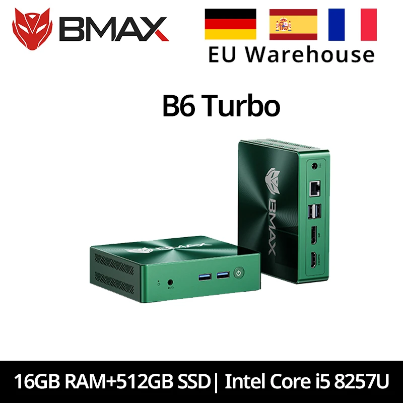 BMAX Mini-PC B6 Turbo Intel Core i5 8257U Windows 11 16GB RAM 512GB SSD HDMI USB DP Bluetooth WIFI Computer