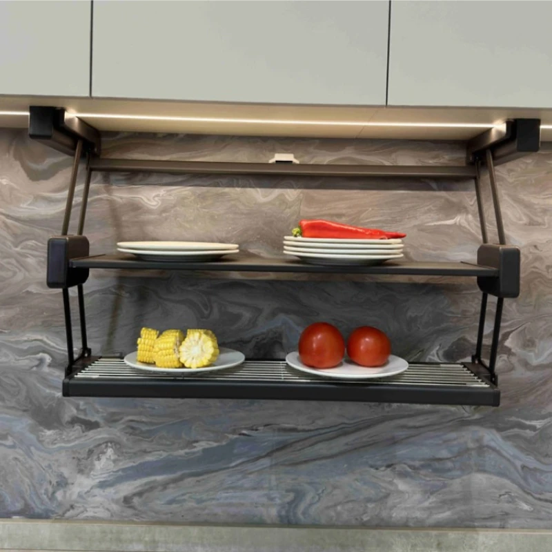 Faltbares Hängeschrank-Aufbewahrungsregal, doppelschichtiges Lebensmittelzubereitungsregal für die Küche, Gewürz-Aufbewahrungsregal, rostfrei