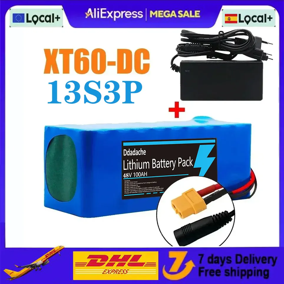 Original 13S3P 48V 100000mAh 100Ah Lithium-Ionen-Akkupack mit 1000W BMS 54,6V 100Ah 18650 Lithium-Akku Image