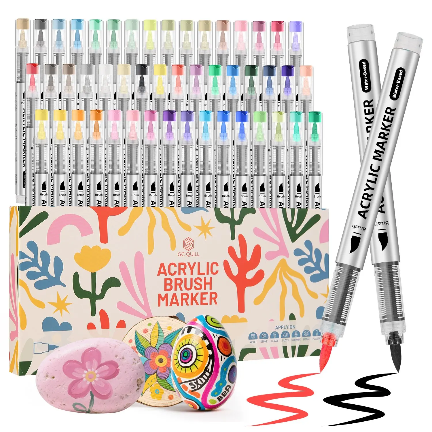 48 Farben Acrylfarben-Marker, Pinselstifte für Stein, Holz, Kalligraphie, Leinwand, Metall, Glas, Felsmalerei, DIY-Bastelarbeiten Image