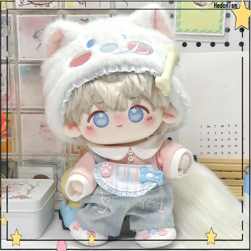 Geeignet für 20 cm große 10 cm große Baumwollpuppen, modisches rosa Oberteil mit Kapuze, graue Overalls mit Cartoon-Motiv, niedliche Puppen, Teddybären, Hüte, Schuhe