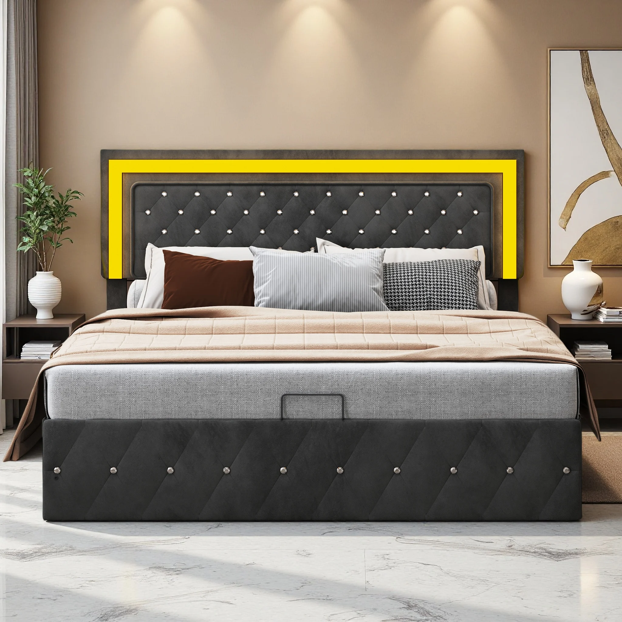 Polsterbett Betten 160 x 200 mit LED, Bett 160x200 hydraulisches Stauraumbett mit Bettkasten, mit Stauraum und Lattenrost Image