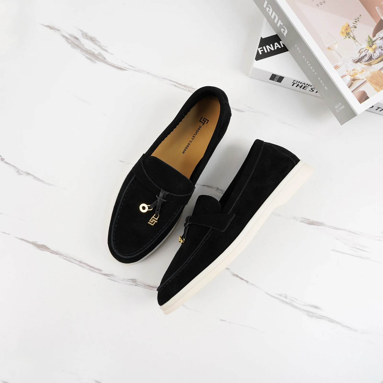 2024gj Mode Damen Maultier Schuhe bequeme Wildleder Le Fu Schuhe Metall Anhänger Anti-Rutsch-Luxusmarke Fahr schuhe Freizeit schuhe