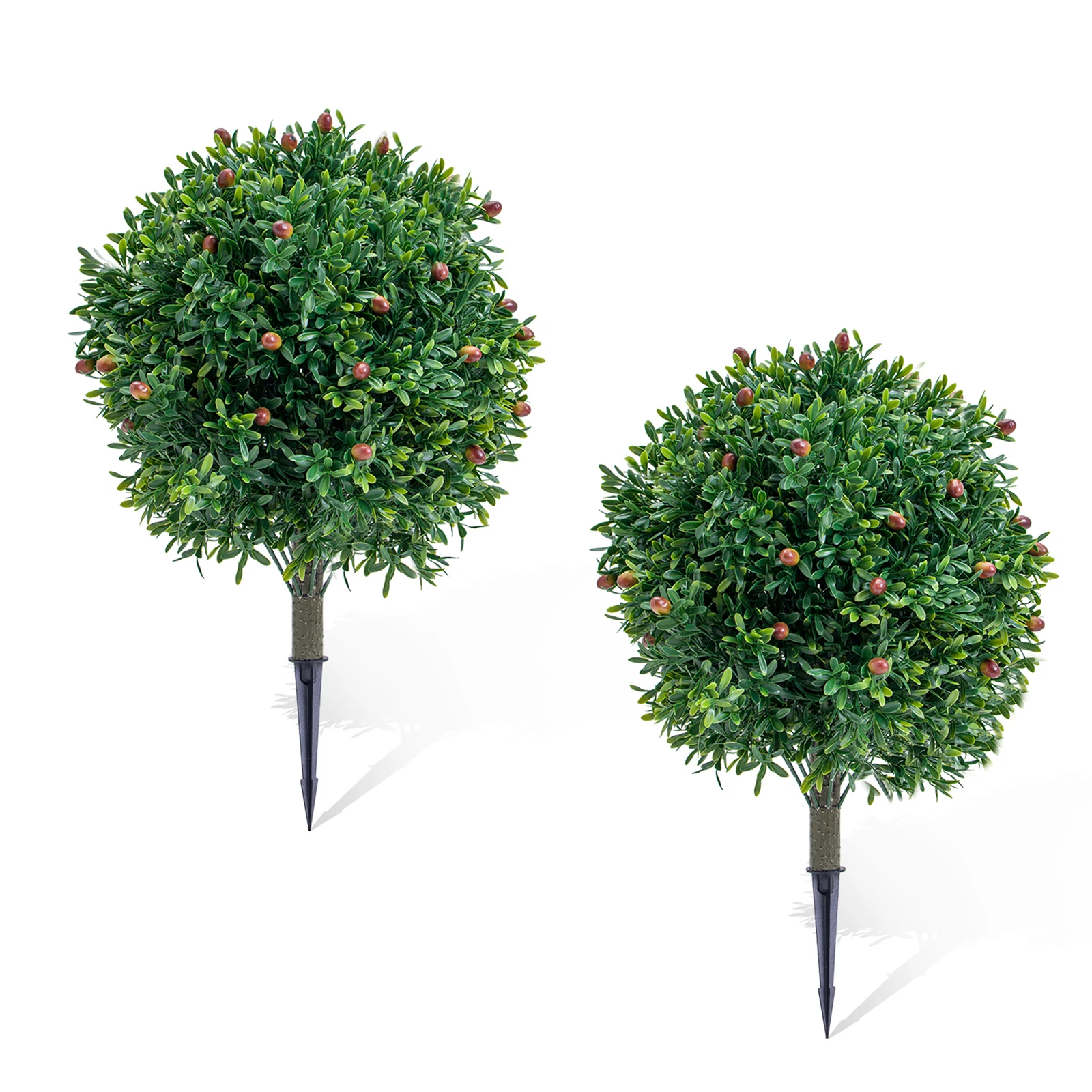 Set aus 2 Künstlichen Topiary-Kugelbäumen mit Bodenspieß 65cm UV-Beständige Künstliche Grünpflanzen für Garten und Veranda Image