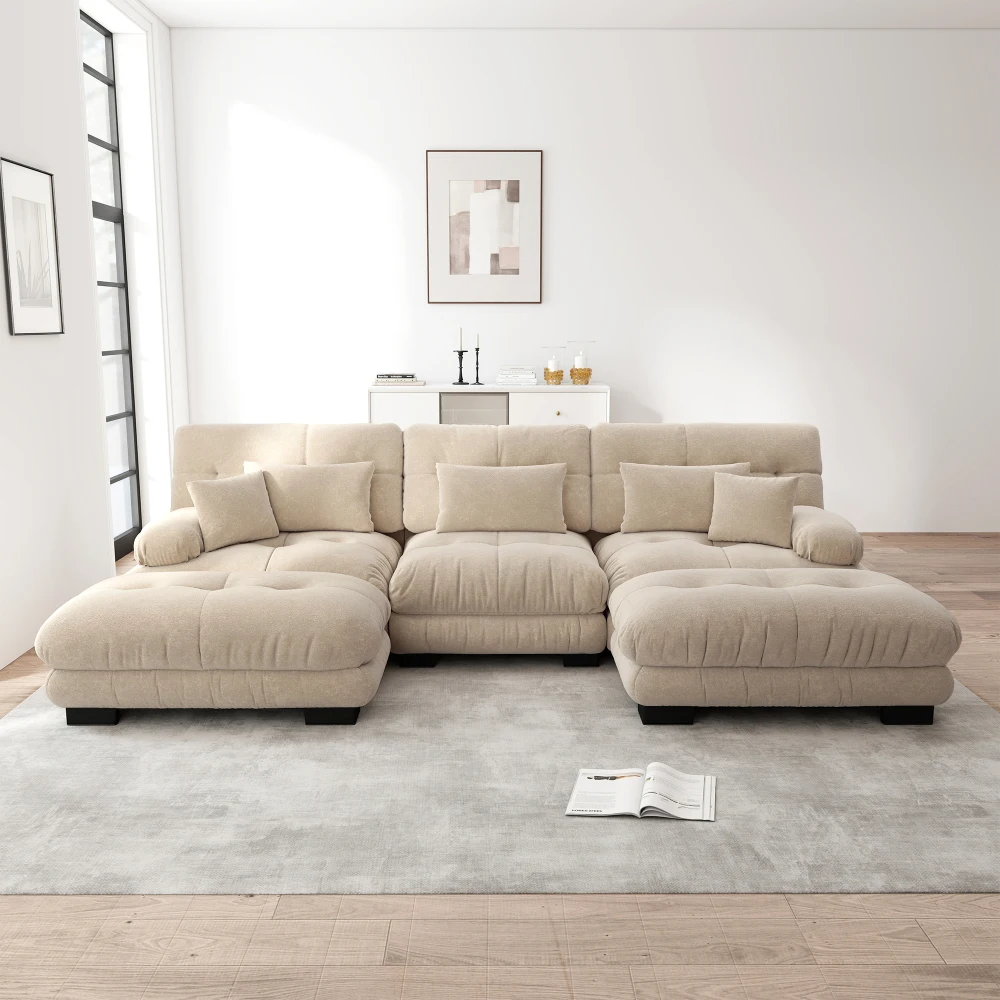Luxuriöses Modulares Ecksofa - Übergroßes U-förmiges Cloud-Sofa für Wohnzimmer, Tiefsitziges Schlafsofa mit Ottoman Image
