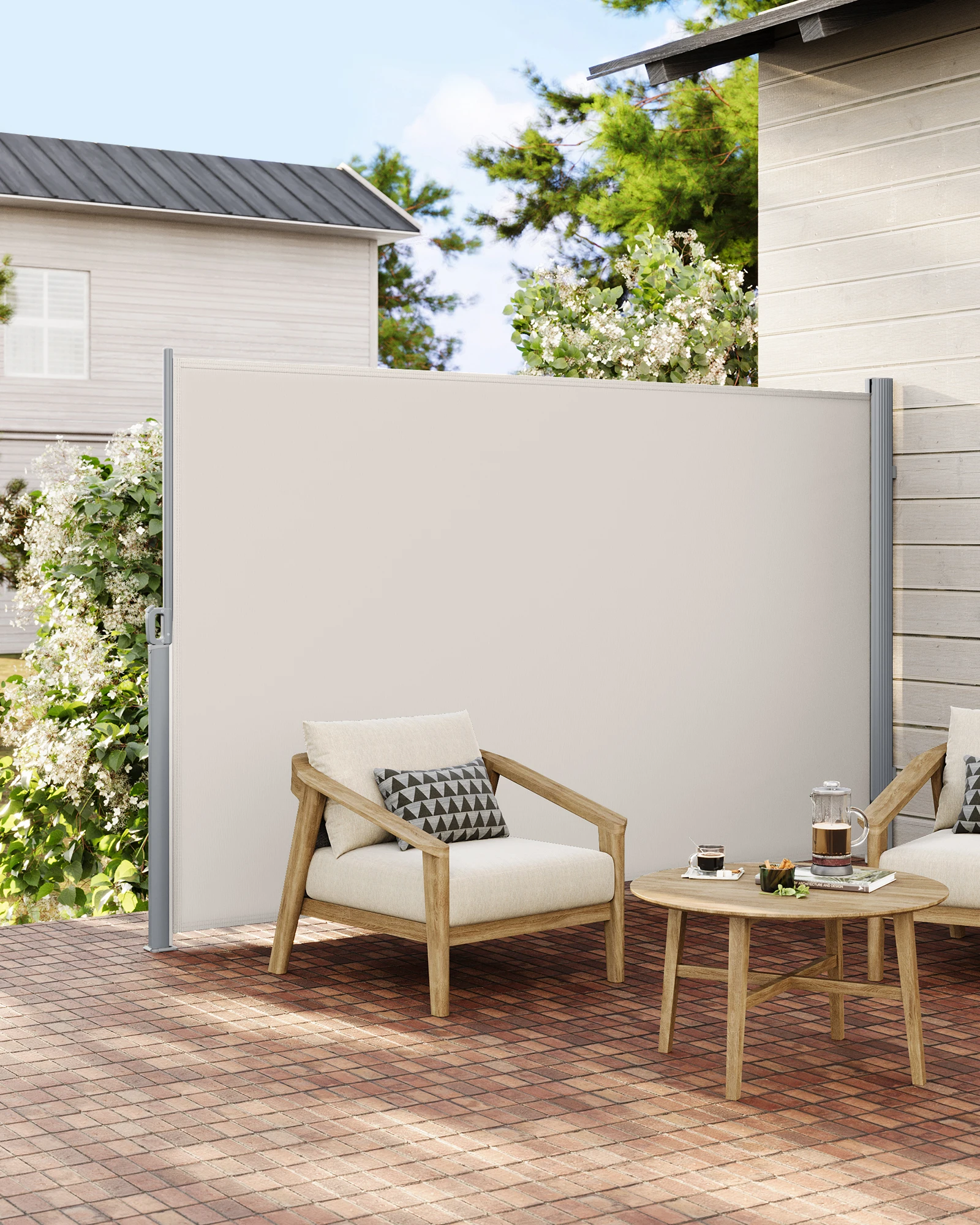 SONGMICS Seitenmarkise, ausziehbar, 180 x 400 cm (H x L), Sichtschutz, Sonnenschutz, Seitenrollo, für Balkon, Terrasse, Garten Image