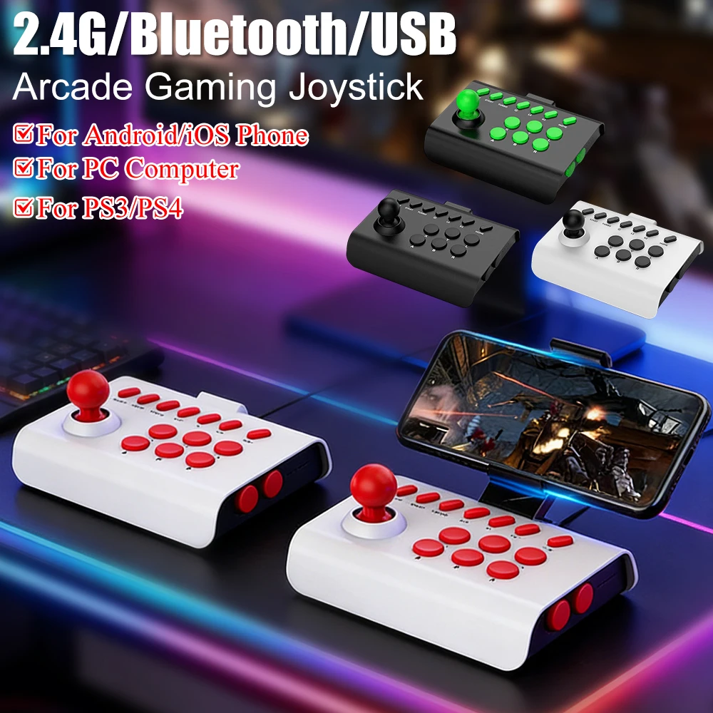 Für PS3/PS4 Arcade Joystick 2.4G/Bluetooth Wireless PC Gaming Stick Controller mit Telefonhalter für 48~91mm Android/iOS-Telefone Image