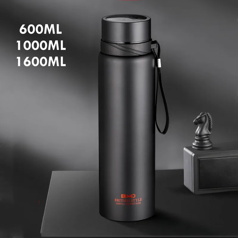Doppelte Edelstahl-Vakuumflasche mit Filter, großes Fassungsvermögen, tragbare Sport-Thermosbecher, Kaffee- und Teebecher, 1000 ml/1600 ml Image