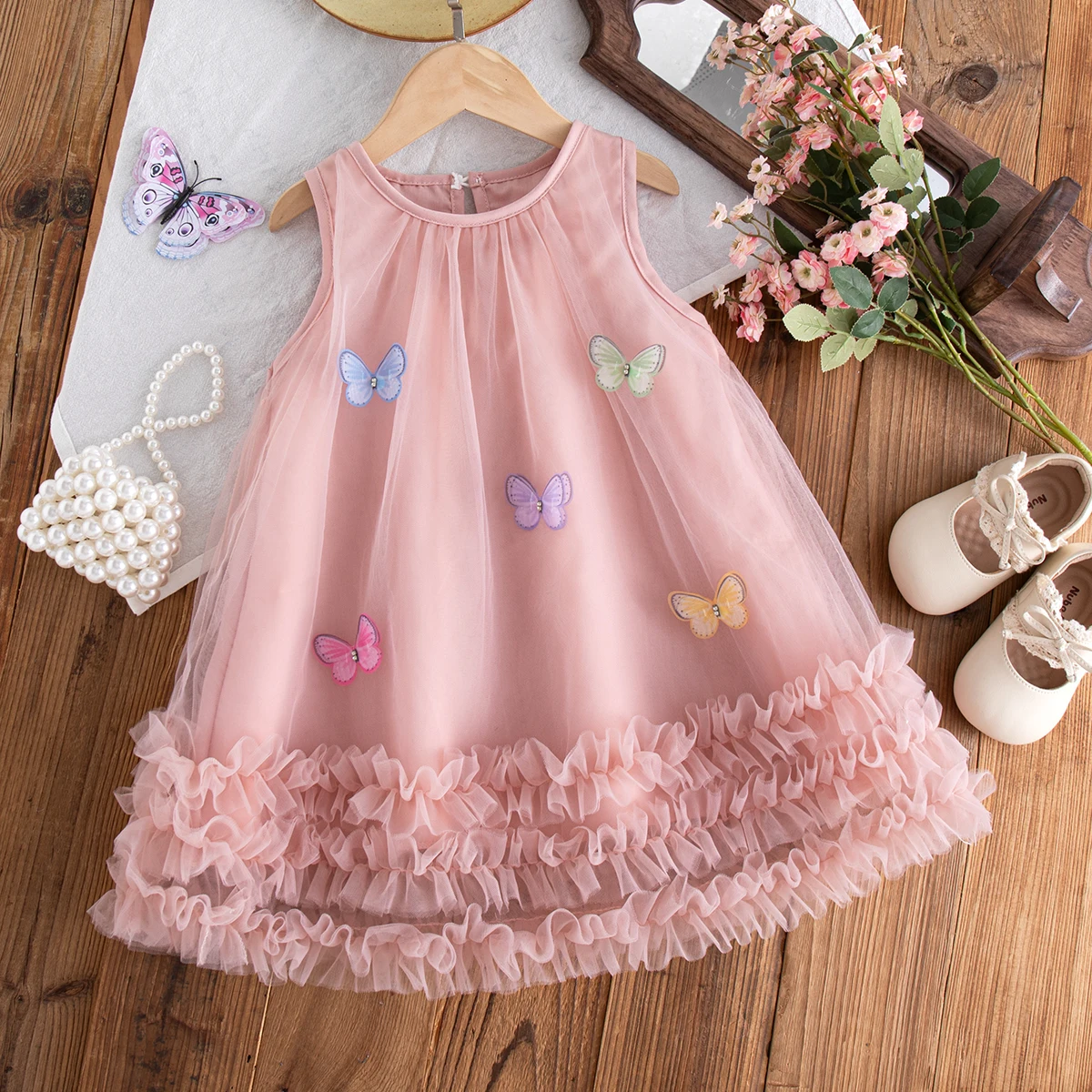Sommer Neues Baby-Mädchen-Kleid Süßes Schmetterling-Netz-Prinzessinnenkleid Mädchen Geburtstagsparty-Kleid Kinderkleidung 9 Monate - 4 Jahre Image