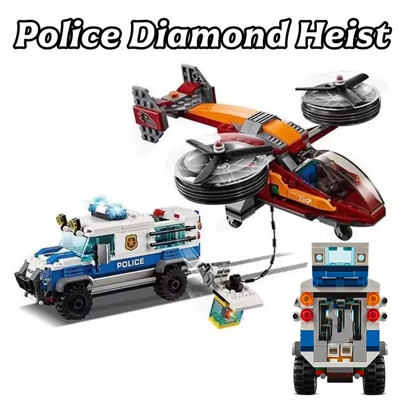 Kompatible Bausteine MOC-Sets City-Serie Bauklötze Polizeihubschrauber-Diamant-Raub-Auto Kinderspielzeug Geschenk 60209 Image