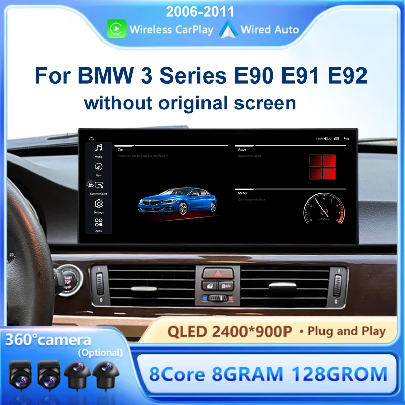 Für BMW 3er E90 E91 E92 2006-2011 Carplay Android Auto Auto Radio Multimedia Player GPS Navigation 12,3 Zoll kopf Einheit Bildschirm Image