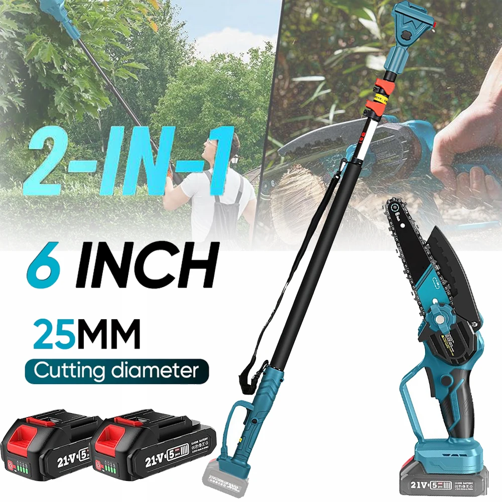 OWJHE 6 Zoll Bürstenlose Elektrische Teleskop-Astsäge 2-in-1 Hochastsäge Gartenpflegewerkzeug für Makita 21V Akku Image