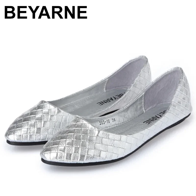 Beyarne Damen Ballerinas Weben Gold Silber Schuhe spitzen Zehen atmungsaktive Slip-Ons Sommer plus Größe 35 41 e522