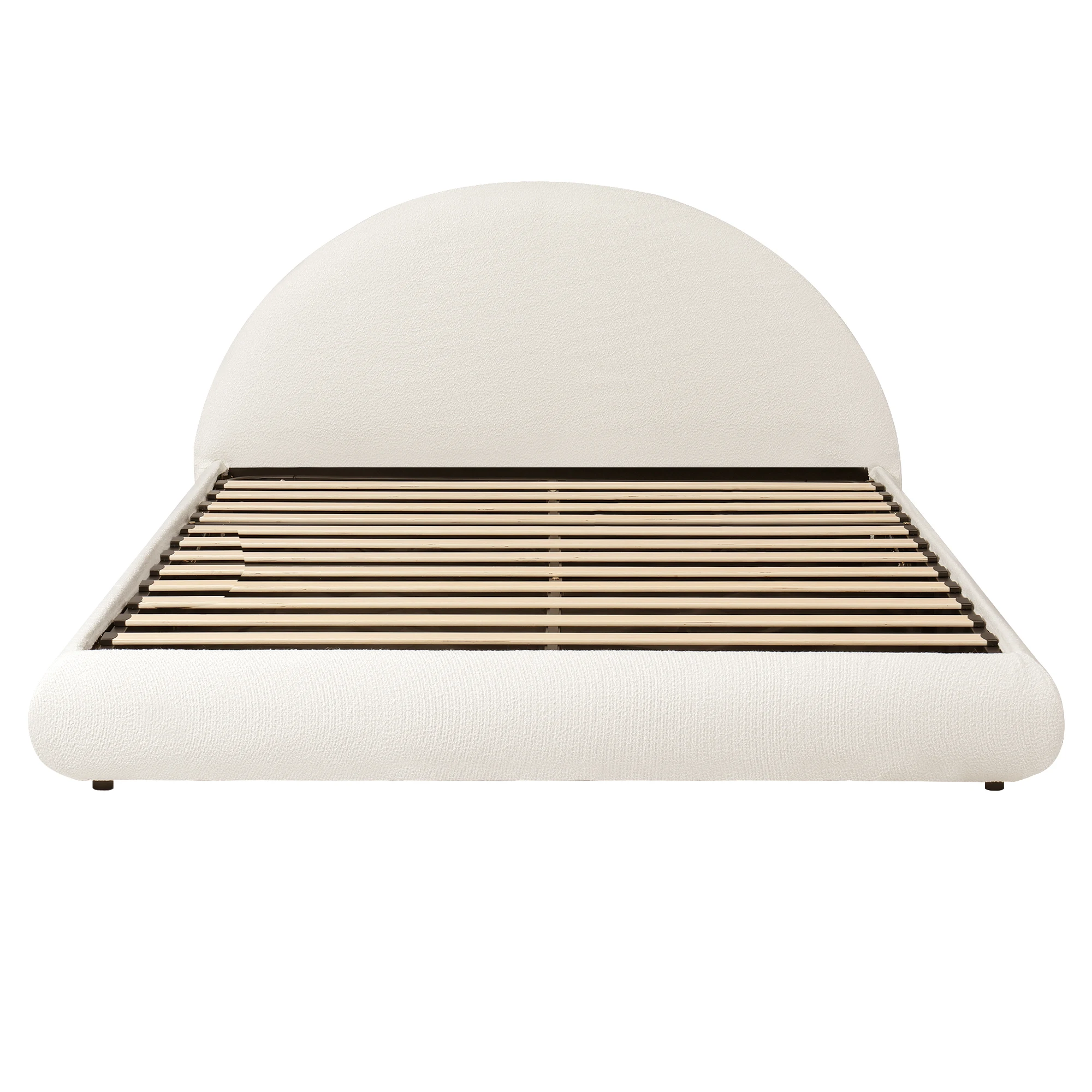 KOMHTOM Weißes Bouclé-Polsterbett 180x200cm, Hydraulischer Stauraum, Gepolstertes Kopfteil , Lattenrost Image