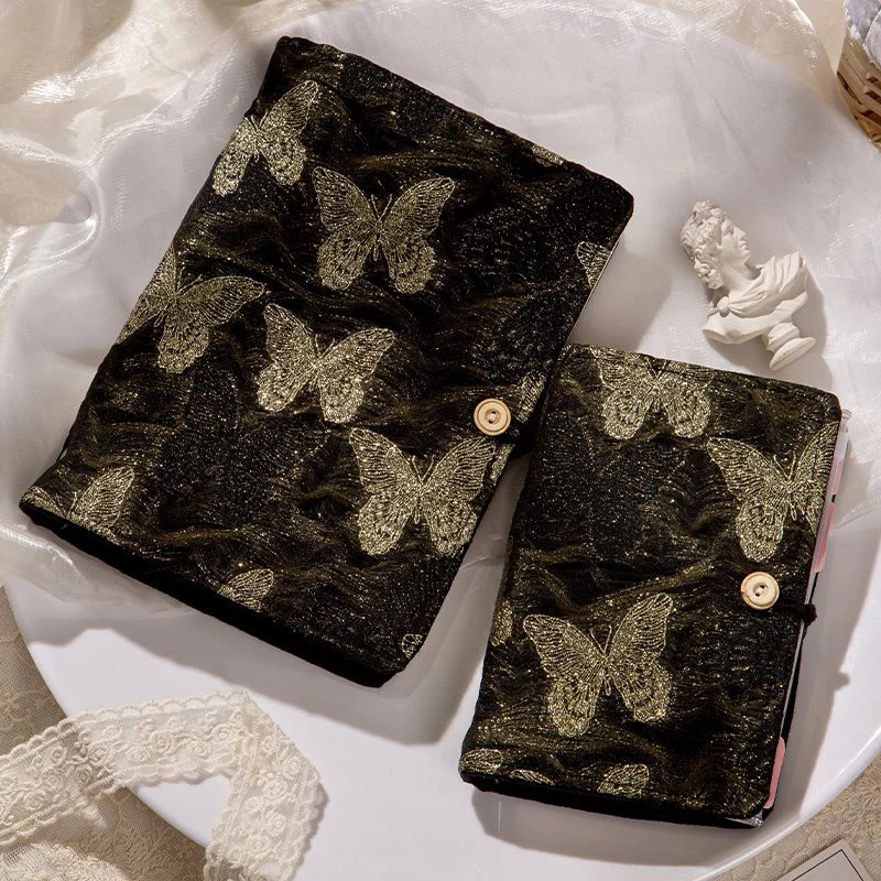 A5/A6 besticktes Tagebuch, 6-Ringbuch-Notizbuch, Schmetterlings-Stoffbezug, abnehmbares Loseblatt-Tagebuch zum Schreiben und Skizzieren Image