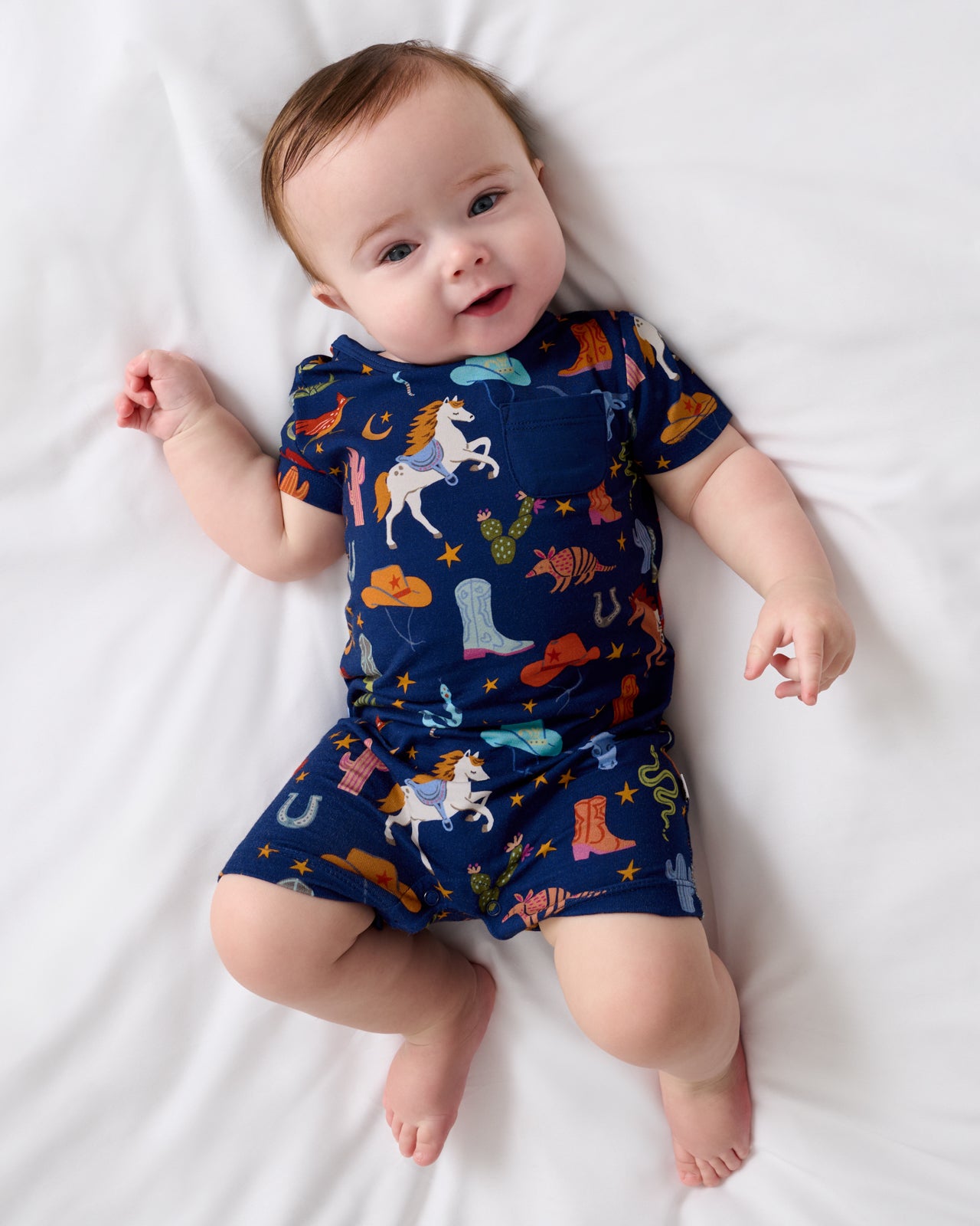 Blue Rancher Roundup Pocket Bamboo Baby Romper - Short-Sleeves & Shorts - 2T