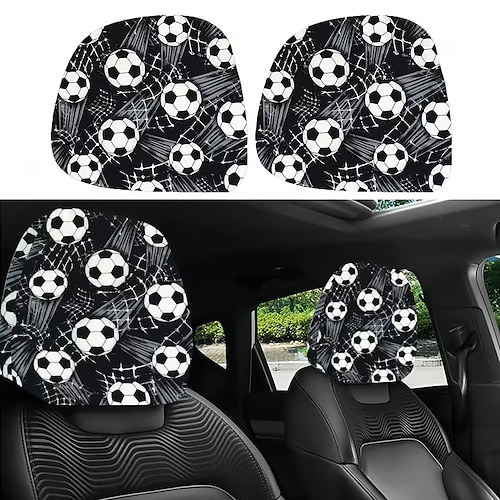 2er-Set Auto-Kopfstützenbezüge mit Fußballmotiv, Auto-Innenausstattung, modischer Sitzschutz, einfach zu montieren, geeignet für lange Fahrten und Stadtverkehr, perfekte lustige Autodekoration, erhöht Image