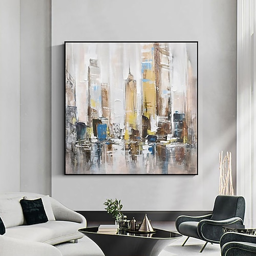 Handgefertigtes Ölgemälde auf Leinwand, Wandkunst, Dekoration, moderne abstrakte Stadtbrücke, Architektur, Landschaft für Heimdekoration, gerolltes, rahmenloses, ungedehntes Gemälde Image