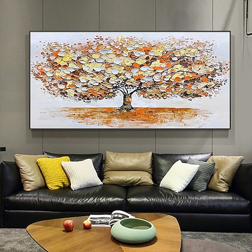 Mintura handgefertigte Baum-Landschafts-Ölgemälde auf Leinwand, Wandkunst, Dekoration, moderne abstrakte Bilder mit dicker Textur für Heimdekoration, gerolltes, rahmenloses, ungedehntes Gemälde Image