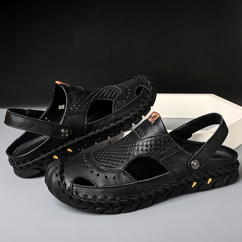 Perforierte Herren-Sommersandalen aus Kunstleder – verstellbarer Riemen, leicht, atmungsaktiv und komfortabel, vielseitige Freizeitschuhe für Strand, Reisen, Urlaub und Freizeit im Freien Image
