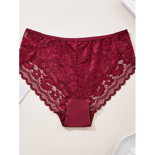 Damen Slips Spitze Elastischer BundNightwearSpandex Nylon Lässig Einfarbig Mode Niedlich Schwarz Weiß Rote Marineblau Frühling Sommer Image