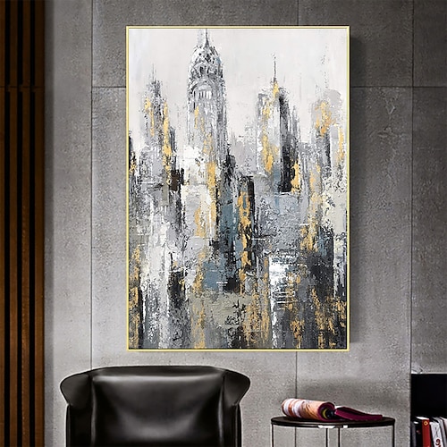 Handgefertigtes Ölgemälde auf Leinwand, Wandkunst, Dekoration, moderne abstrakte Architektur für Wohnkultur, gerolltes, rahmenloses, ungedehntes Gemälde Image