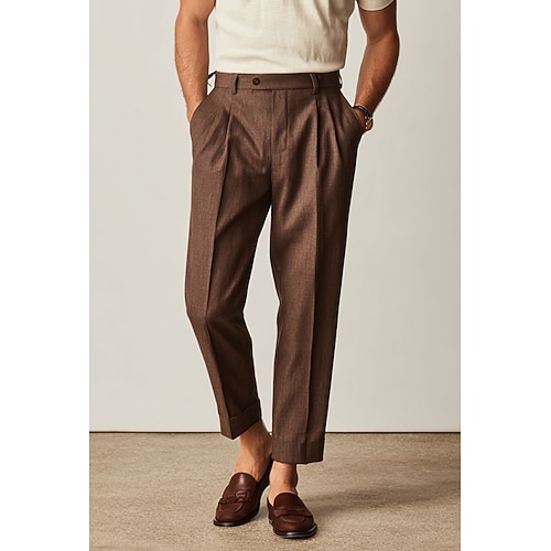 Herren Baumwolle Leinen Anzughose Freizeithose Streetwear Geschäft Elegant Aktiv Formell Dunkelmarine Dunkelgrün Purpur Frühling Sommer Hosen Einfarbig Normale Passform Lang Unelastisch Image