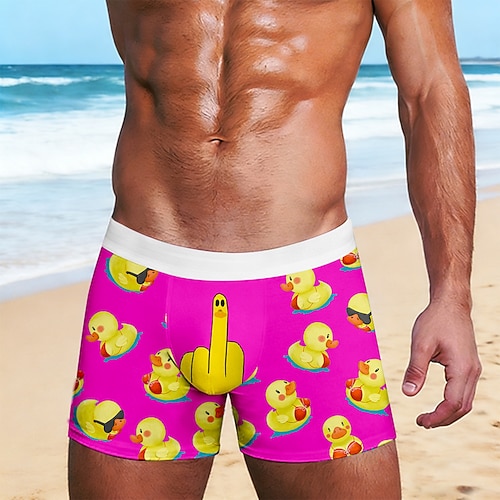 Herren Tiermotiv Ente Urkomisch Dehnbare Boxershorts Badeshorts Boxer-Badeshorts Hawaiianisch Lustig Lässig Heim Strandurlaub Elastischer Bund Feuchtigkeitsableitend Atmungsaktive Unterwäsche Designer Image