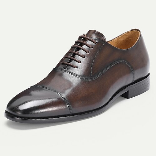 Hochwertige Herren-Lederschuhe – echtes Rindsleder, Oxford-Design mit Kappe, elegantes und stilvolles Design, bequemer Tragekomfort, ideal für Hochzeiten, Partys, Geschäfts- und formelle Anlässe Image