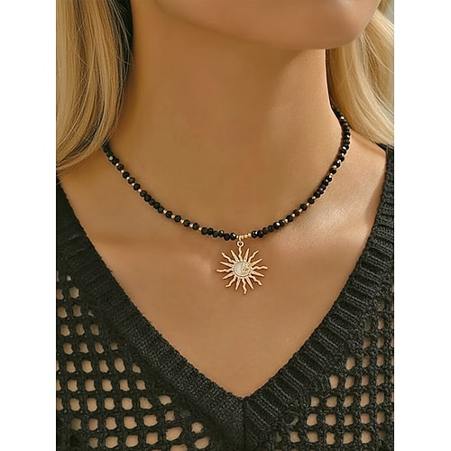 Damen-Halskette mit Sonnenanhänger im Boho-Stil – aus Legierung und Perlen, in verschiedenen Farben erhältlich, perfekt für Freizeit und Strandurlaub Image