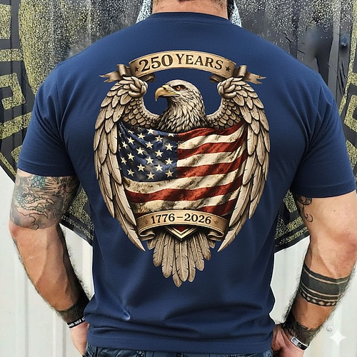 Amerikas 250. Jahrestag Herren Amerikanische US-Flagge Adler T Shirt Kurzarm T-Shirt 3D-Druck Rundhalsausschnitt Hemd Täglich Militär Patriotisch Täglich Straße Blau Schwarz Weiß Sommer Frühling Image