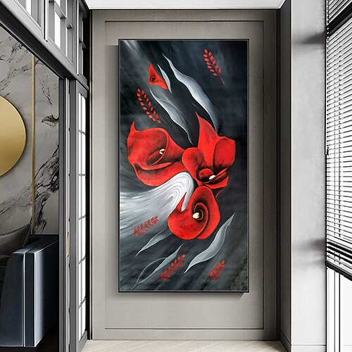 Hang-Ölgemälde Handgemalte Vertikal Abstrakt Blumenmuster / Botanisch Moderne Modern Ohne Innenrahmen (ohne Rahmen) Image