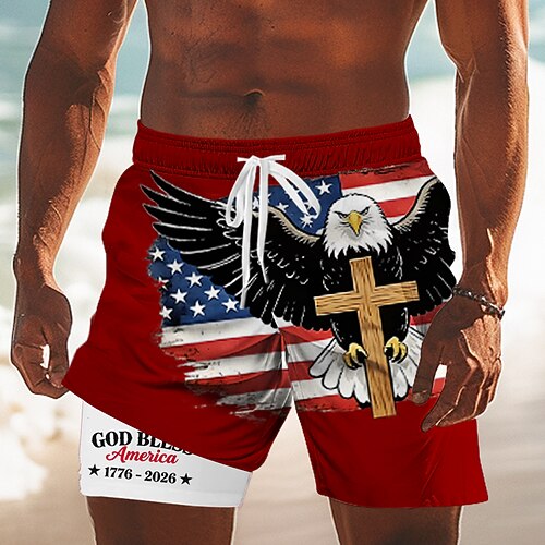 Herren 250. Jahrestag des Unabhängigkeitstages der USA am 4. Juli Adler US Flagge Gefütterte Shorts 2 in 1 Badeshorts Badeshorts Mittlere Taille Patriotisch Ferien Seitentaschen Mit Image