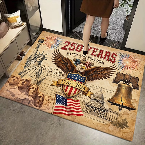 Fußmatte zum 250. Jahrestag der USA, Gedenkmotiv mit Adler, Freiheitsglocke und Statue, „Glaube und Freiheit 1776–2026", patriotische Heimdekoration Image