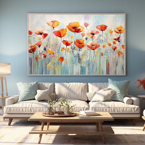 Handgefertigtes Original-Ölgemälde mit gelben Blumen auf Leinwand, Wandkunst-Dekor, abstraktes Kunstgemälde für die Inneneinrichtung mit gespanntem Rahmen/ohne Innenrahmen-Gemälde Image