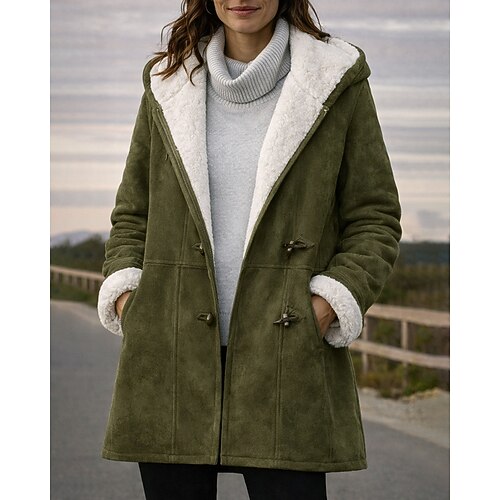 Damen Einfarbig Kapuzenjacke Jacke mit Reißverschluss Fleecemantel Dick Mit Taschen Langarm Oberteil Athleisure Herbst Winter Winddicht Warm Wandern Reise Urlaub Sportbekleidung Sportkleidung Schwarz Image