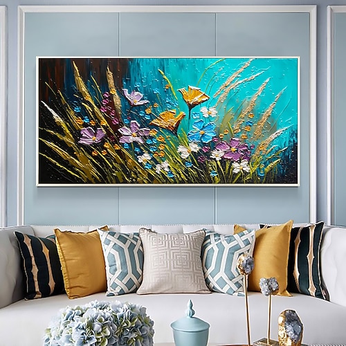 Handgefertigtes Ölgemälde auf Leinwand, Wandkunst-Dekor, originale farbige Blumen, abstraktes Landschaftsgemälde für Heimdekoration, mit gespanntem Rahmen/ohne Innenrahmen-Gemälde Image