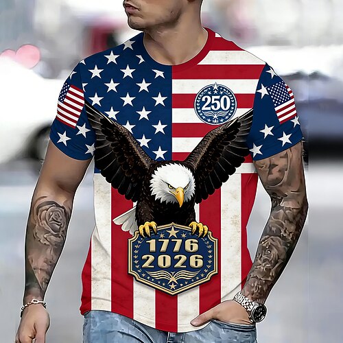 4. Juli 2026 250. Memorialtag Herren 3D-Druck US-Flagge Crew-Neck T-Shirt Kurzarm Alltag Street Image