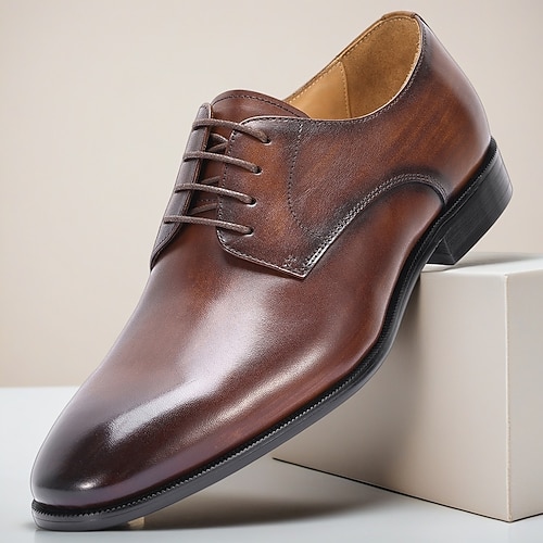 Hochwertige Derby-Schuhe für Herren aus echtem Rindsleder, glänzend gelb, klassisch-eleganter Stil, bequeme Business-Schuhe für Herren, perfekt für Büro, Hochzeiten und besondere Anlässe. Image